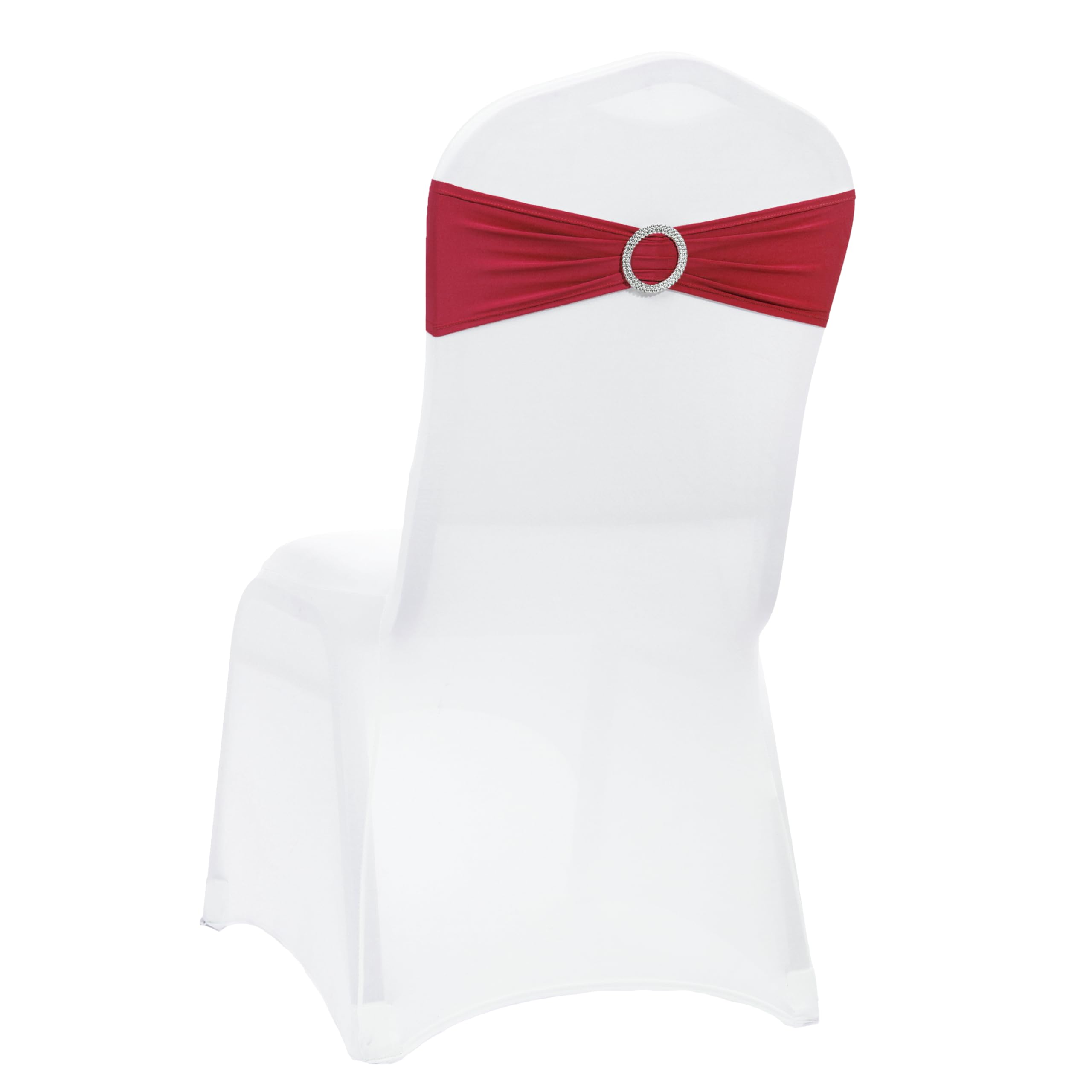 VDS - Apple Red | Spandex Chair Sashes Bows | 100 PCS | Stretch Elastic Banquet Universal Folding Chair Band Tie with Silver Buckle Slider for Wedding Party Conference Celebration Event Decoration — image 1