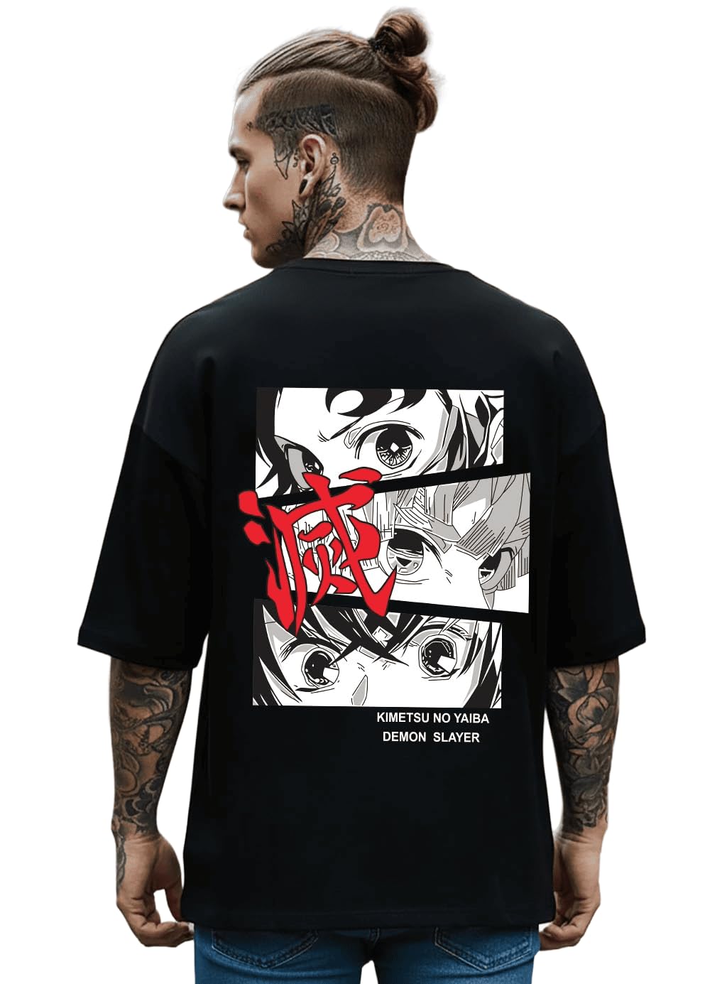Men Dropshoulder Half Sleeve Round Neck Graphic Printed Cotton T-Shirt-Demon Slayer Tshirt-picture-45