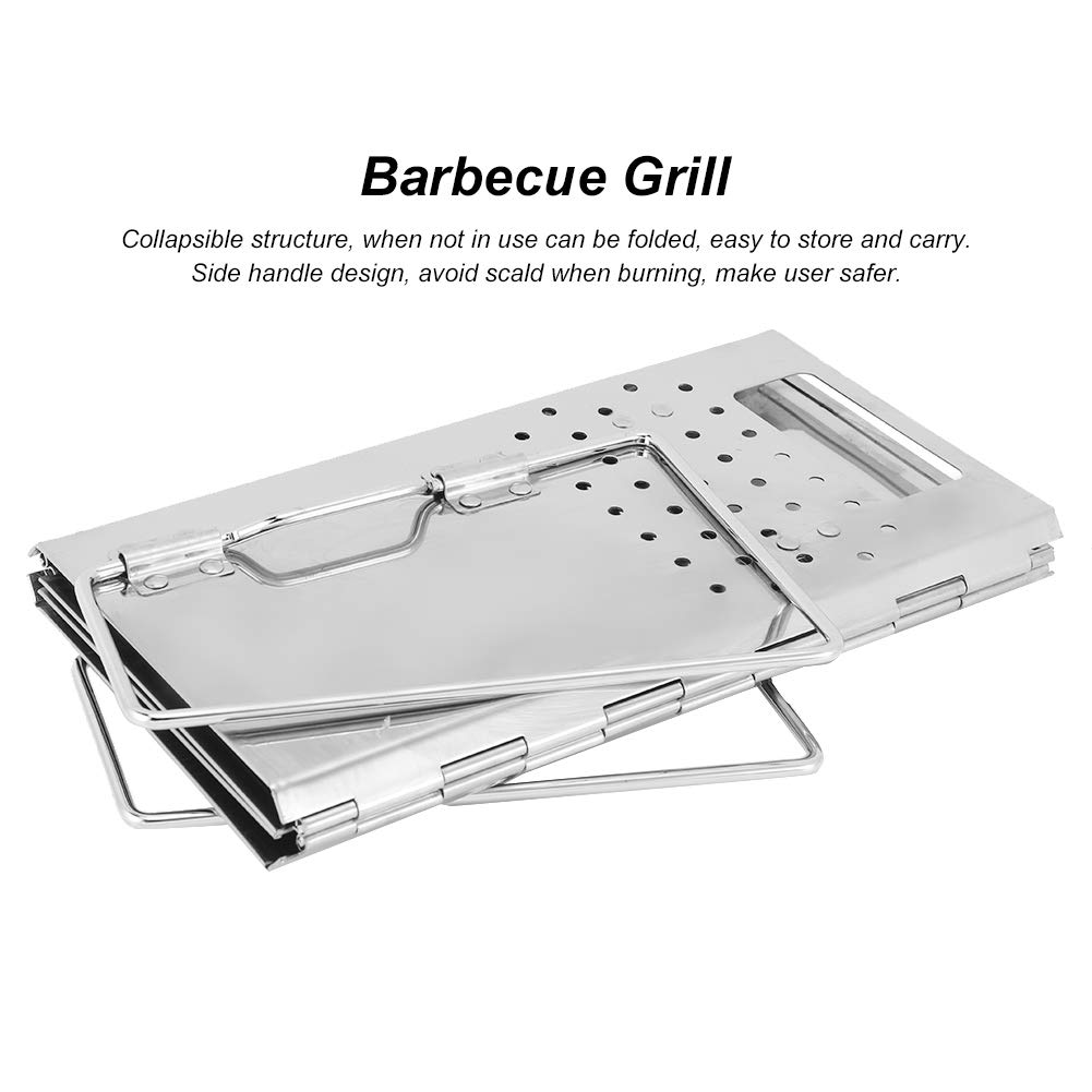 Przenośny Składany Grill ze Stali Nierdzewnej na Kemping na świeżym Powietrzu, Trwała Kuchenka na Węgiel Drzewny do Uprawiania Turystyki Pieszej, 6,4x6,1x11,4 Cala