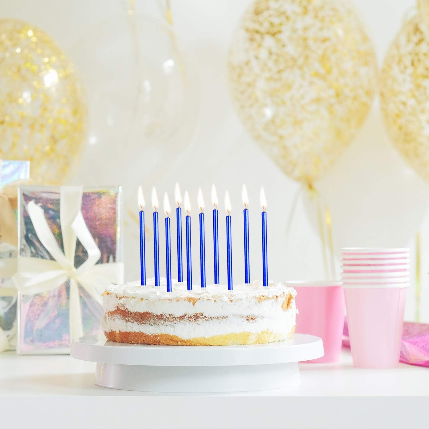 50 Pieces Birthday Cake Candles Thin Cake Cupcake Candles in Holders for Birthday Wedding Party Cake Decorations Supplies (Blue, Long) : Home & Kitchen