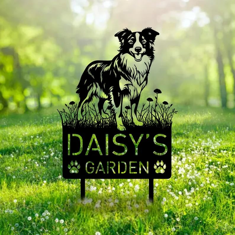 Personalised Border Collie Dog Garden Sign, Custom Metal Name Sign, Garden Ornaments, Pet Memorial Plaque, Border Collie Gifts, Backyard Decor, Dog Statue, Puppy Silhouette Outdoor Decor