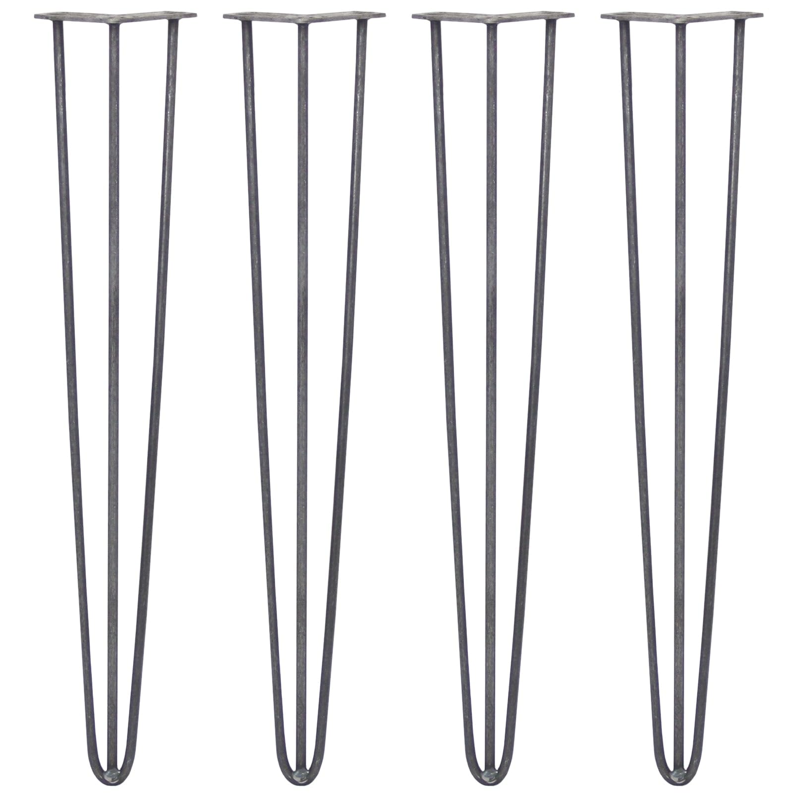 Monster Shop 4 x Hairpin Legs/Hair Pin Legs Set SkiSki Legs Furniture Desk Bench Chair Table 28" 3 Prong 10mm Raw Steel & Protector Feet…