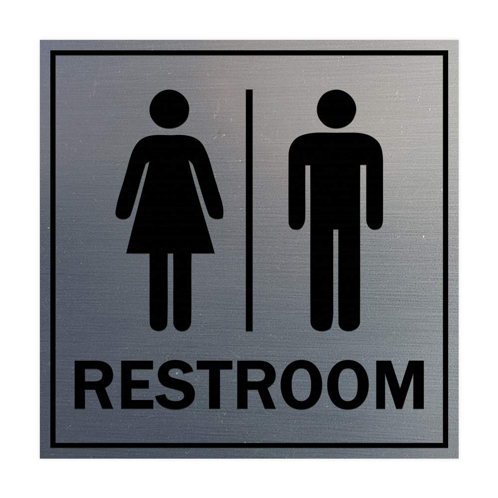 Signs ByLITA Square All Gender Restroom Sign with Adhesive Tape, Mounts On Any Surface, Weather Resistant, Indoor/Outdoor Use (Brushed Silver) - Large