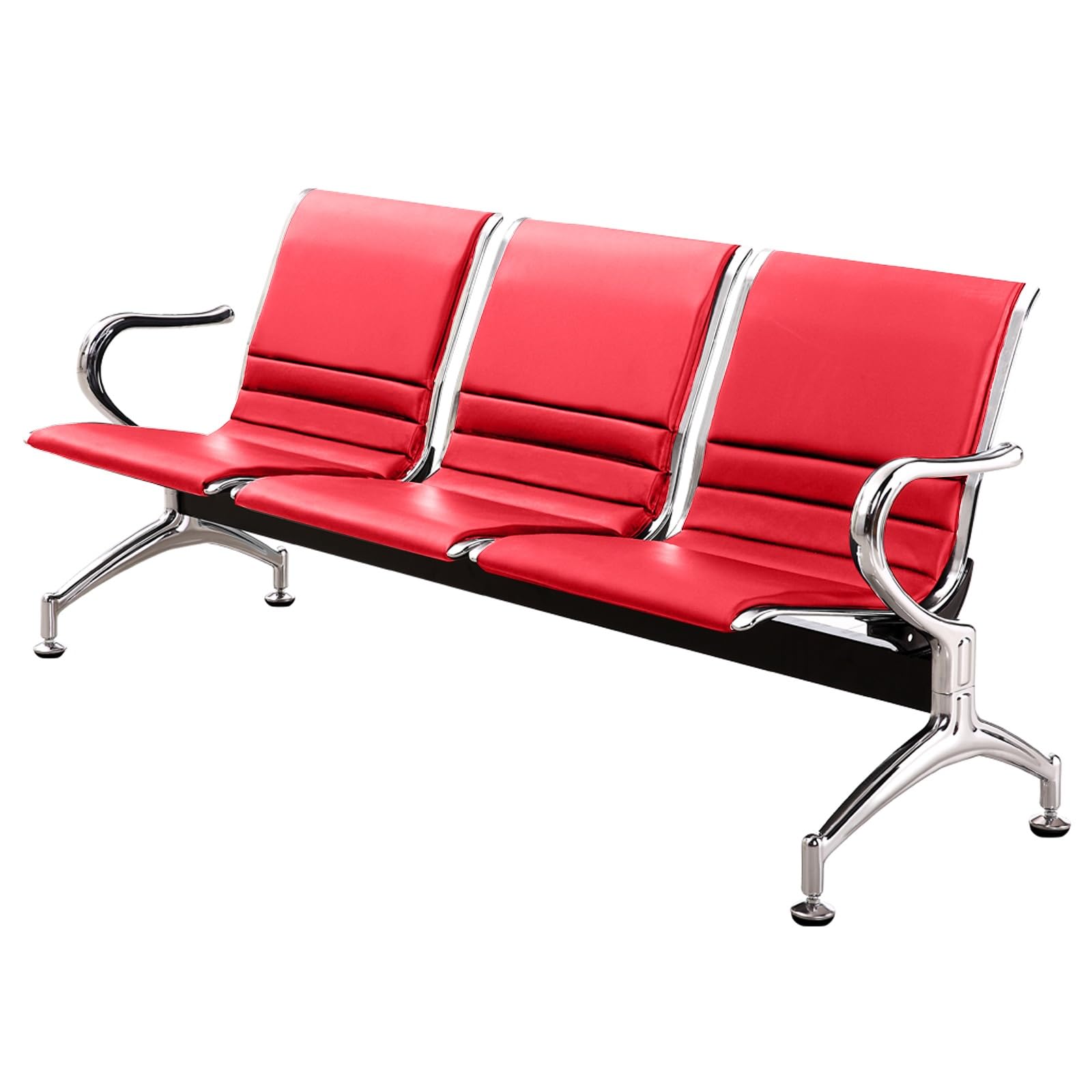 SaryEdge 3-Seat Airport Bench with Arms - Comfortable PU Leather Reception Chairs, 661lb Capacity Steel Frame, Perfect for Offices &,Red-175cm/69in,Red-175cm/69in