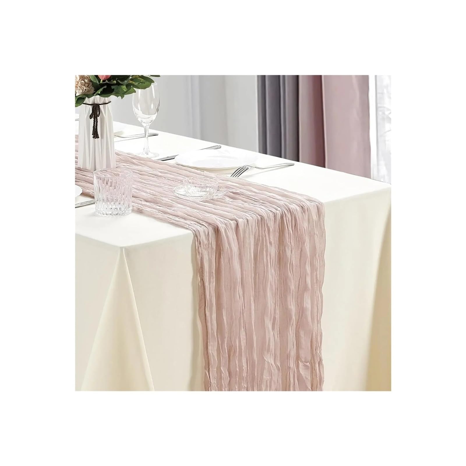 Cheesecloth Table Runners 3Pcs CheeseCloth Table Runner, 40x270cm Boho Gauze Fabric Rustic Sheer TableRunner For Wedding Bridal Shower Party Banquet(Dusty Pink)