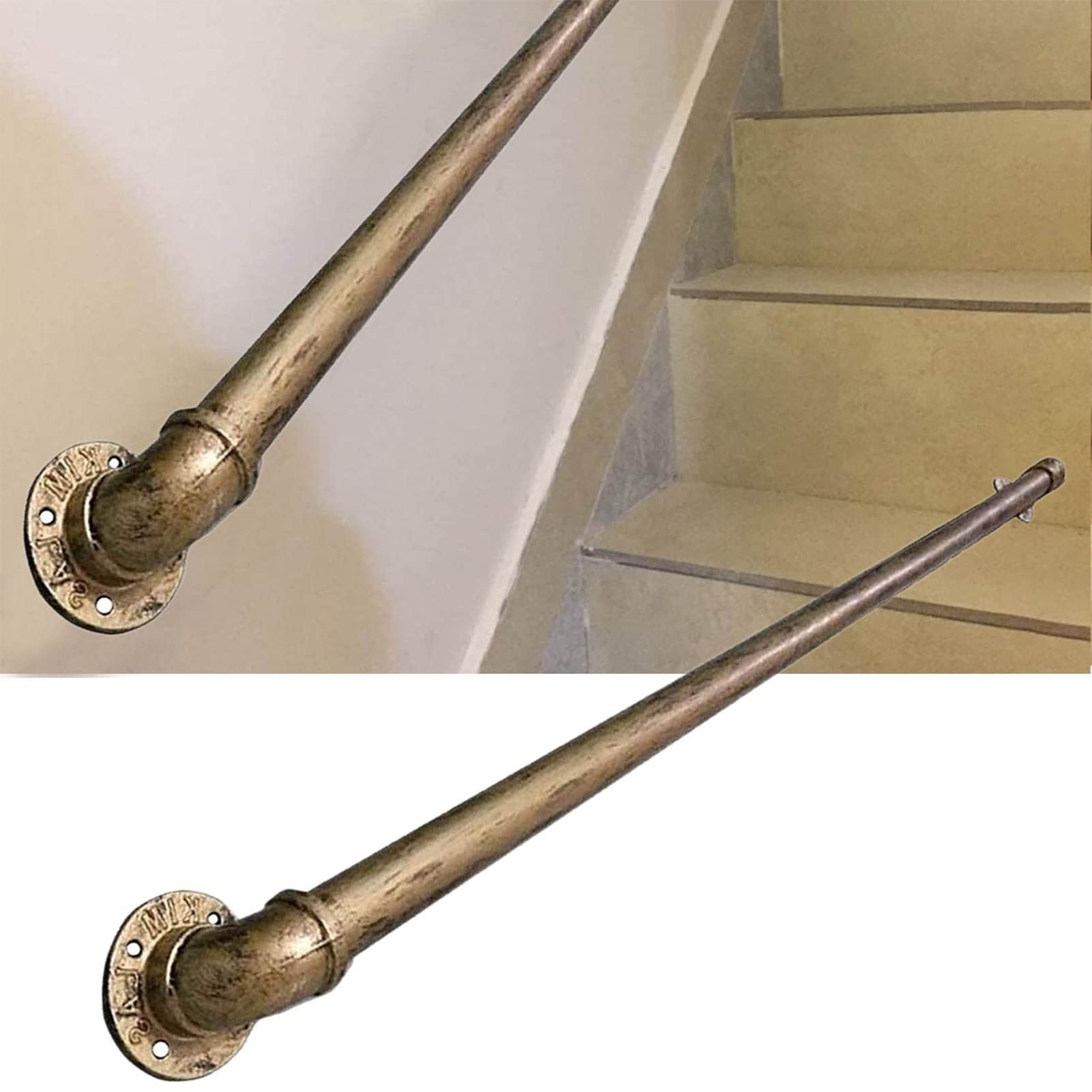 XOTAKStair Banister Handrails for Stairs External or Staircase Interiors,Stairway Railing Brackets Gold-Copper Metal Wrought Iron Wall Safety Support 200kg (Size : 4ft/1200mm)
