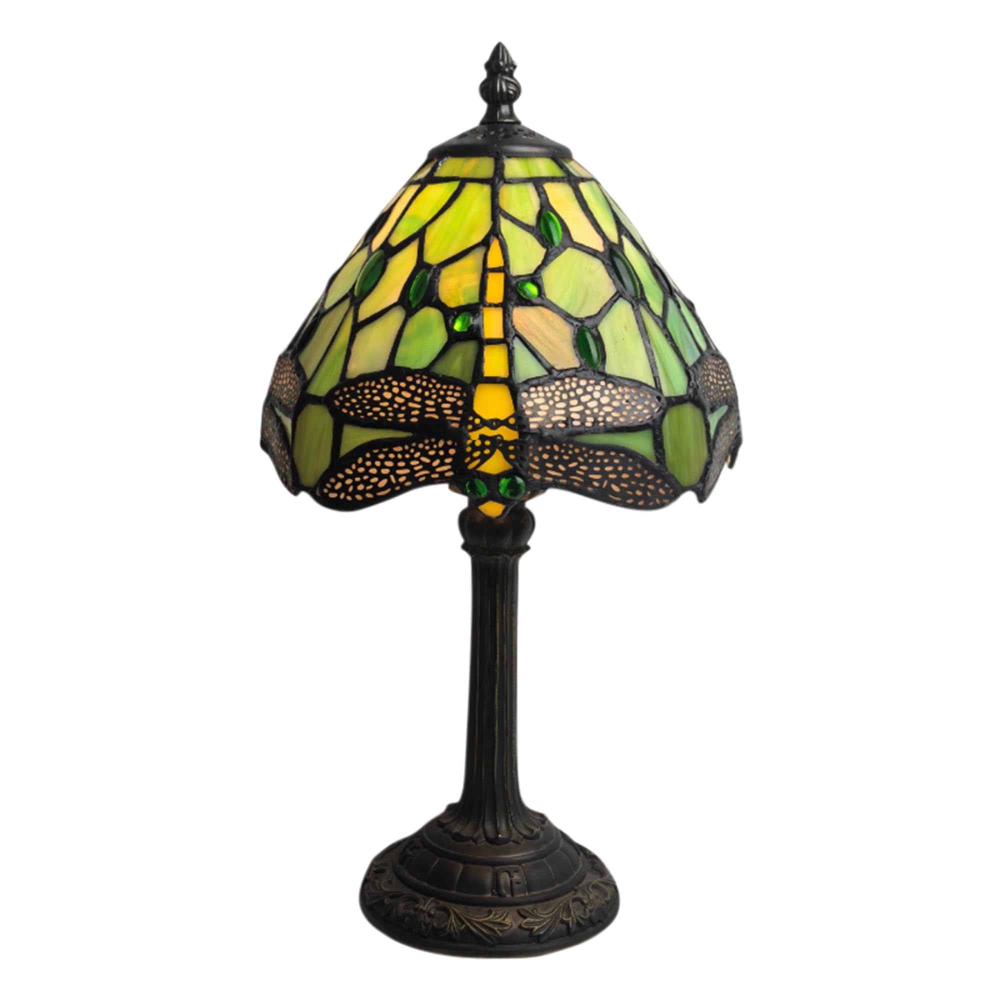 Firstchoicelighting Green Dragonfly Tiffany Table Light Or Bedside Lamp, Traditional Design, Height 36Cm, Led Compatible