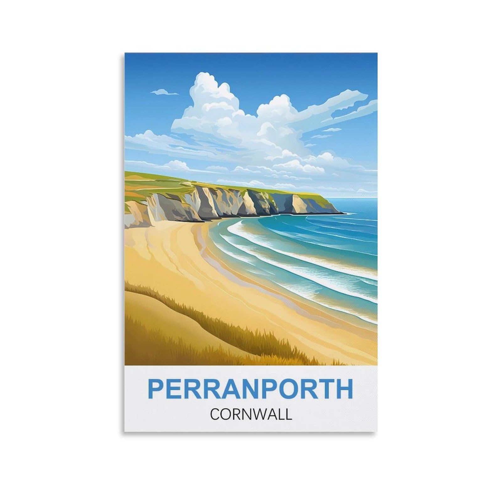 CTZIKWW Perranporth Cornwall Vintage Travel Posters 08x12inch(20x30cm) Canvas Art Prints Picture Wall Art Painting