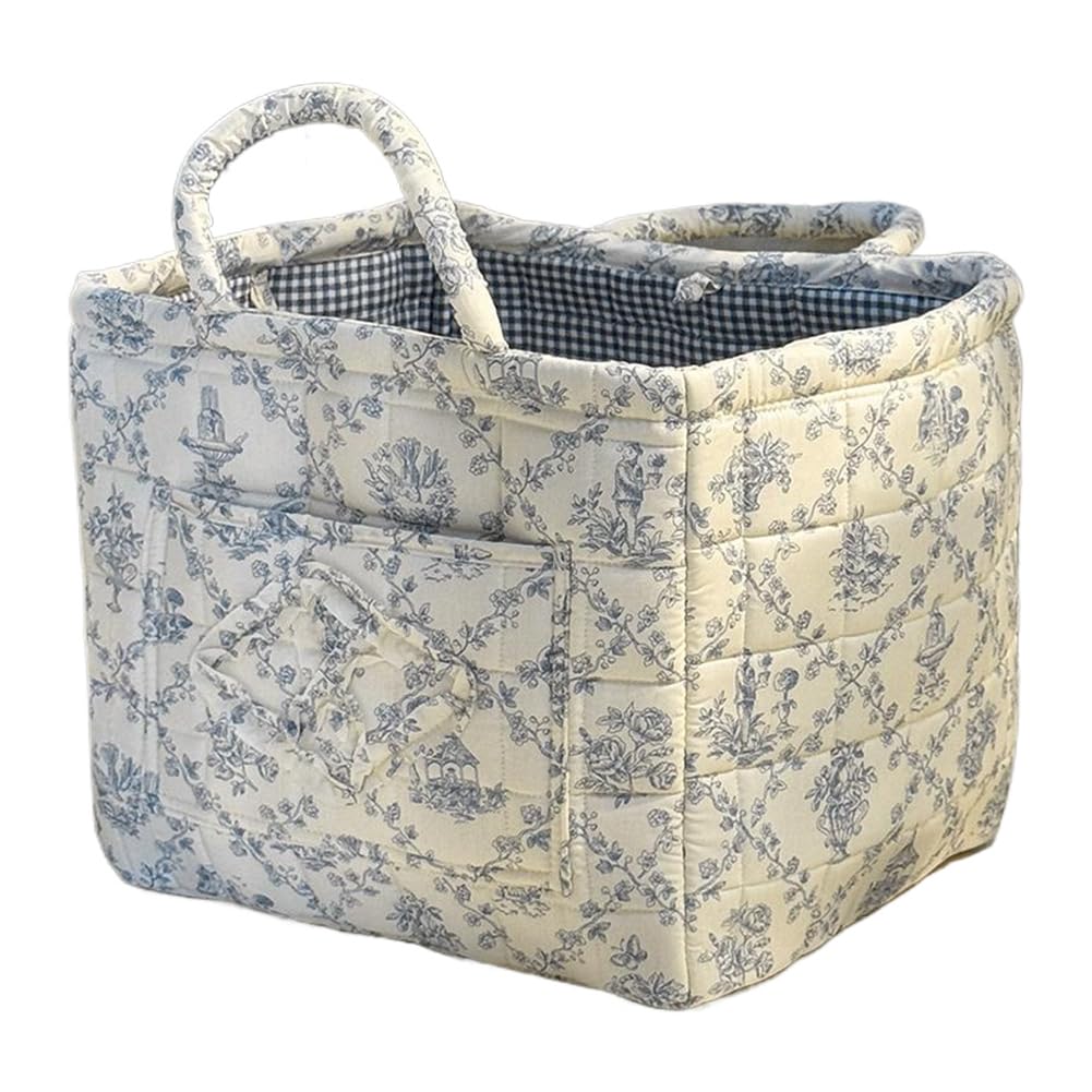 Fiorky Blue Fabric Storage Basket Laundry Storage Bin With Handle Sundries Organizer (Blue)