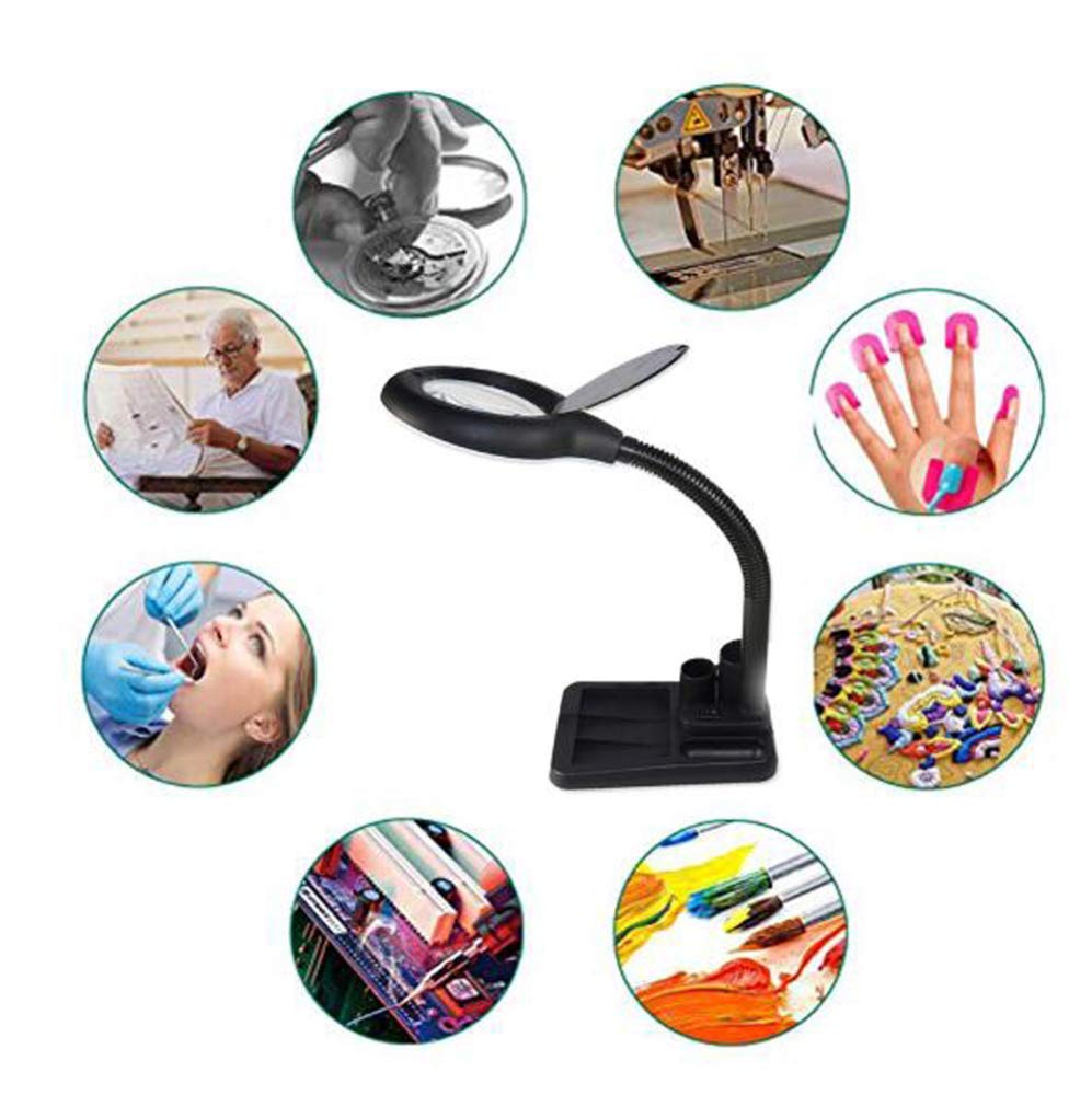 Lampa biurkowa z lupą z podświetleniem LED 5x, lampa z lupą 36 Led, lampa biurkowa z lupą do hobby, rzemiosła, inspekcji, czytania książek, czarny A, szkło powiększające ze światłem Comfortable