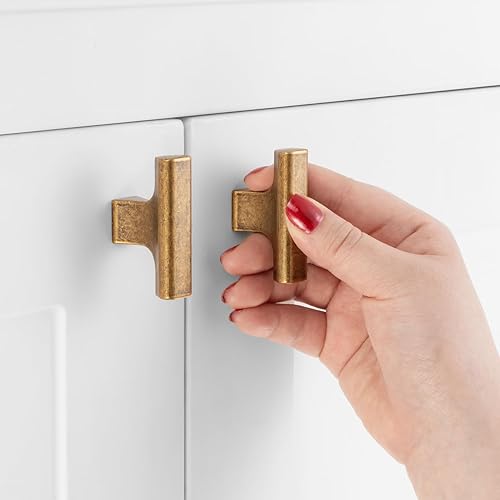 Miniatura 2 de Paquete de 10 Pomos de Armario de Latón Antiguo con Barra en T de 2 Pulgadas, Pomos Vintage de Latón para Cajones, Tiradores de Armario de Latón,