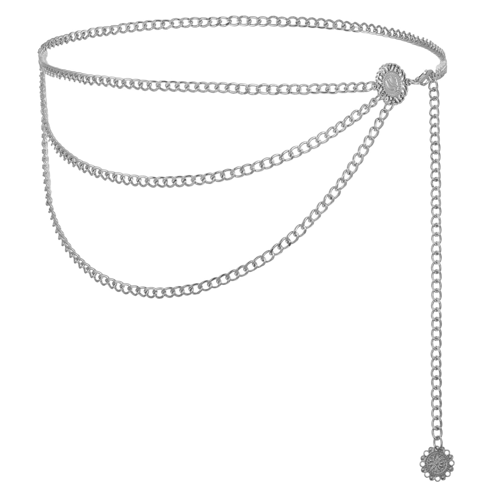 Multilayer Metal Waist Chain Adjustable Gold Chain Belts Gold Chains Belt for Women for Dresses Jeans Trousers Silver