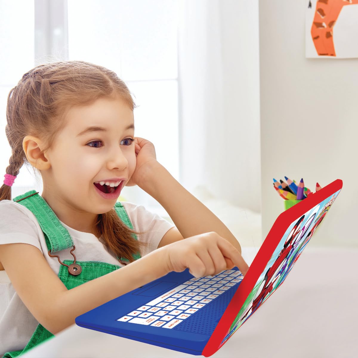 Lexibook, Spidey i Jego Niesamowici Przyjaciele, Francuski, Angielski Laptop Edukacyjny, Zabawka dla Dzieci, 170 Zajęć do Nauki, Gier i Muzyki, Duży Ekran, Czerwony, Niebieski, JC599SPi1