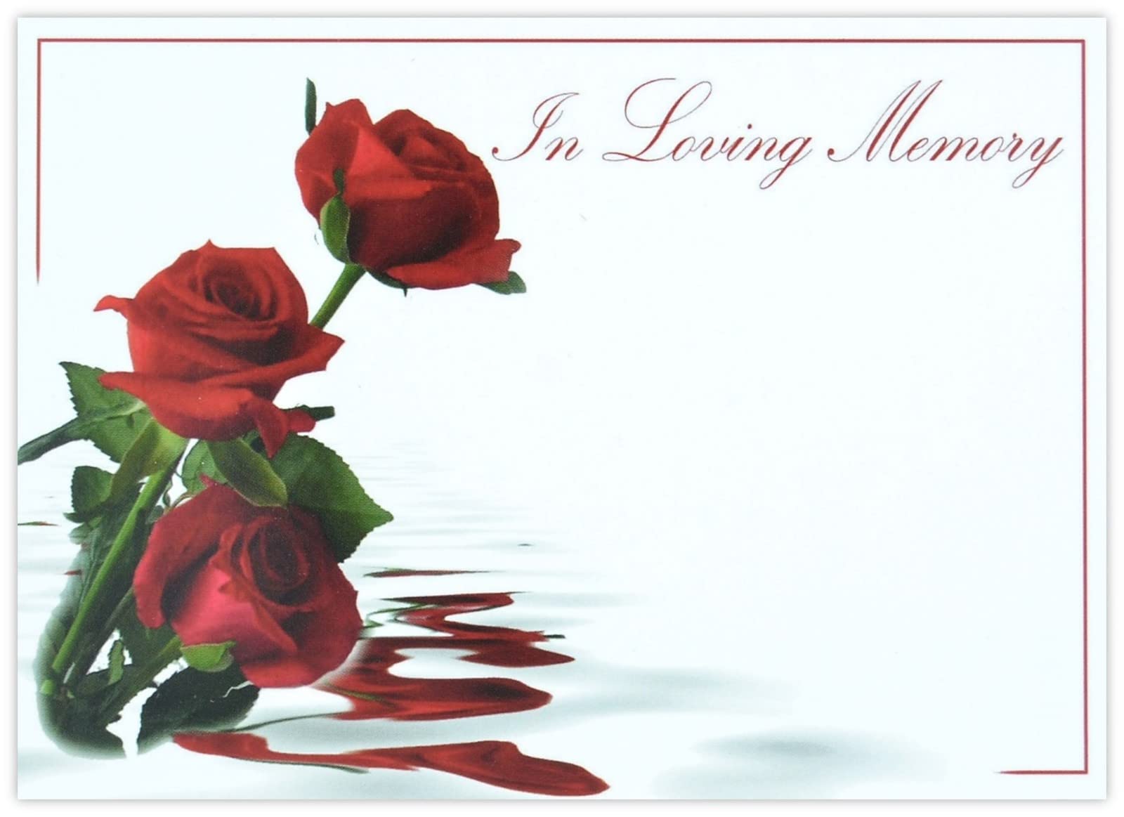celloexpress In Loving Memory (3 Red Roses) Flower Message Cards - 90mm x 125mm - Bereavement Florist Card Sympathy Condolences Notes (Pack of 12)
