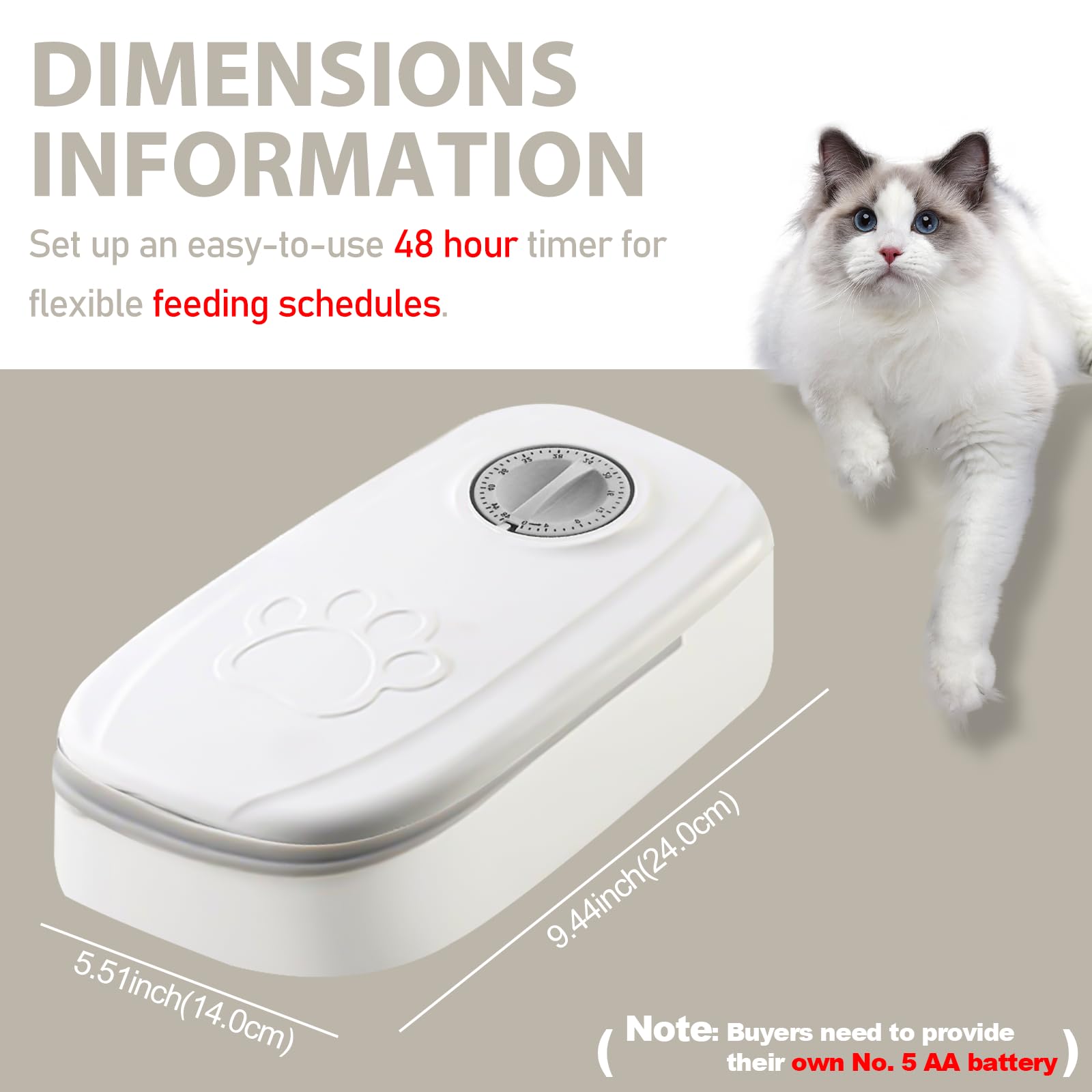 Comedero automático para mascotas, alimentación automática para perros y gatos, comedero automático con temporizador de 48 horas, comedero para gatos y perros (350 ml)