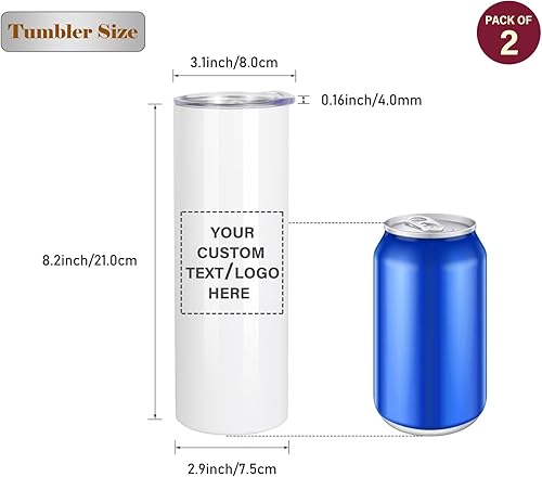 Miniatura 2 de Sublimation - Vaso delgado de 20 onzas con tapa, popote aislado al vacío, doble pared para café, té, bebidas, vaso de acero inoxidable recto blanco