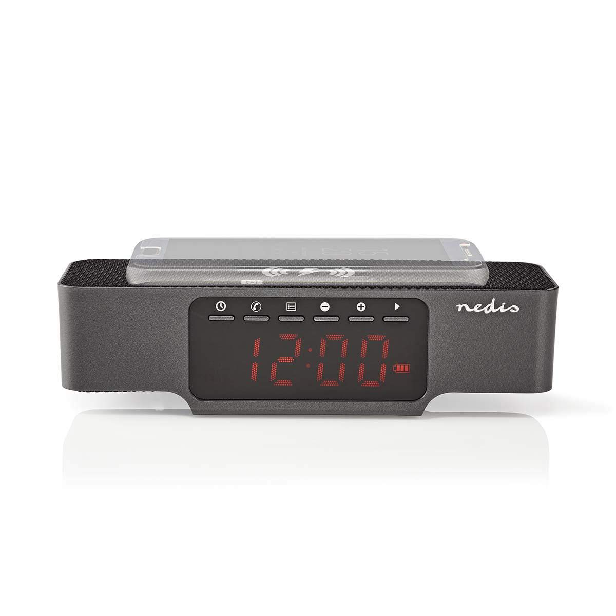 Nedis - Digitaler Radiowecker - Kabelloses Aufladen des Telefons - UKW - Bluetooth - Radio - Eingebaute Batterie 1x 18650 - Ladefunktion