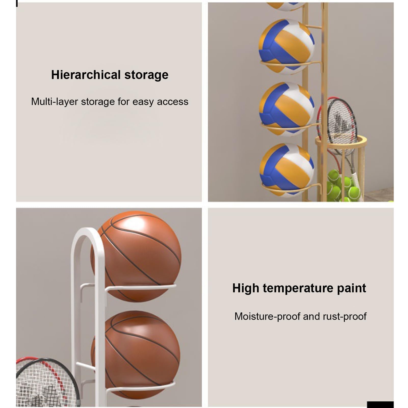 Support Ballon Basket Vertical 3 Couches - Étagère De Rangement Jusqu'à 8-10 Ballons Pour Basket, Football, Volley - Gain De Place