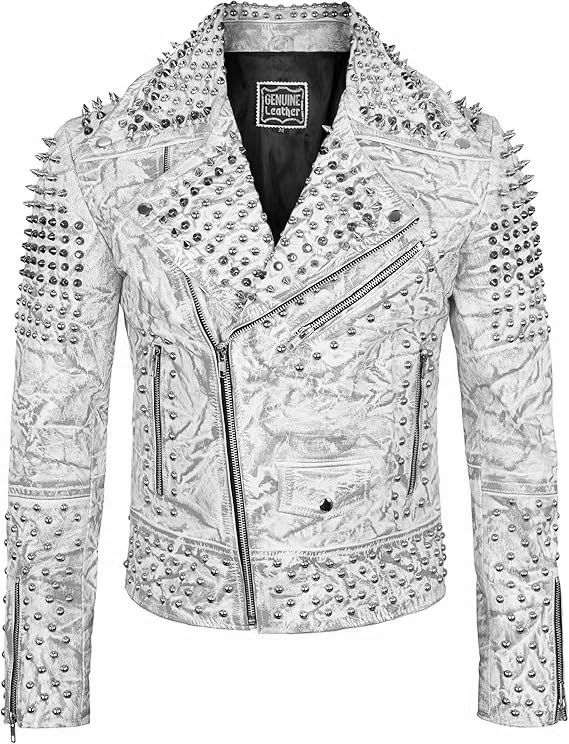 Men's Spiked Biker Jacket in Multicolor Cowhide Leather with Punk Rock Vibes