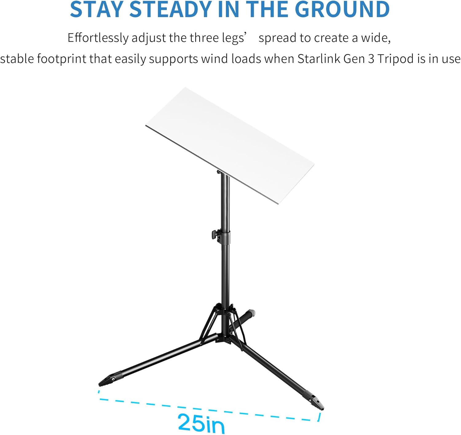Tripod Stand for Starlink Gen 3, Height Adjustable 30 in to 40 in, Wind-Resistant Heavy Duty, Portable Foldable Mount with Adapter & Ground Nail, Powder Coated, for RV Travel, Outdoor Camping