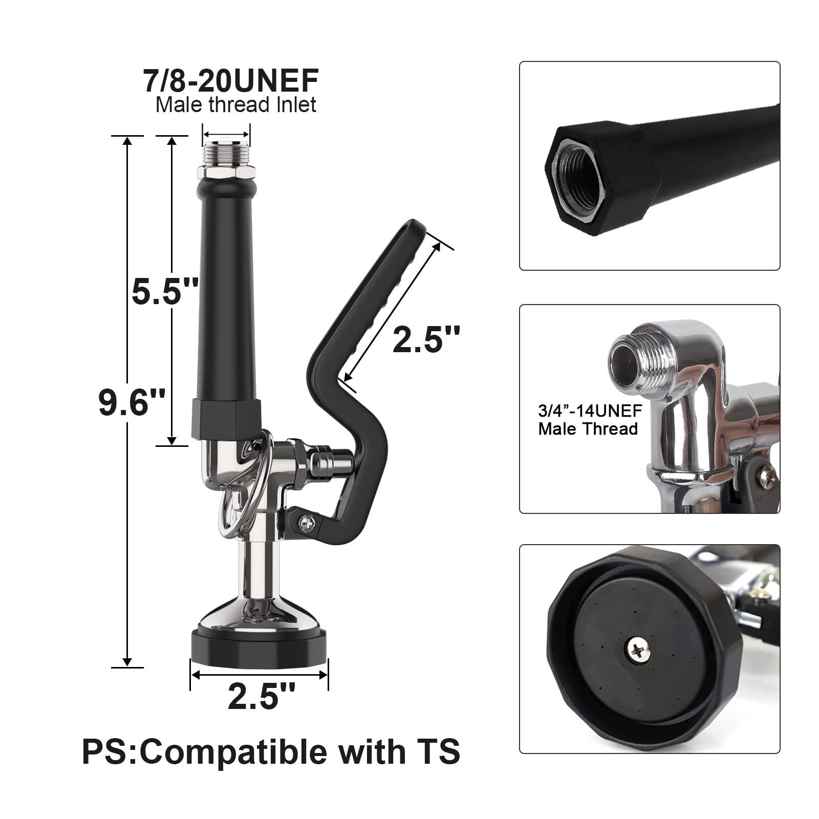 Uxcell Commercial Pre-Rinse Sprayer Replacement - 1.42 GPM High-Pressure Valve, Chrome - View #5