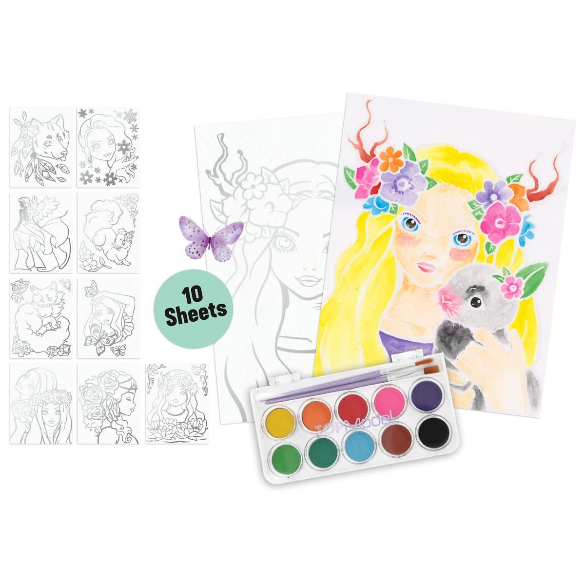 Depesche TOPModel Mermaid Watercolour Malbuch – Mit Pinsel & 15 Unterwasser-Motiven, Magische Farben Mit Wasser