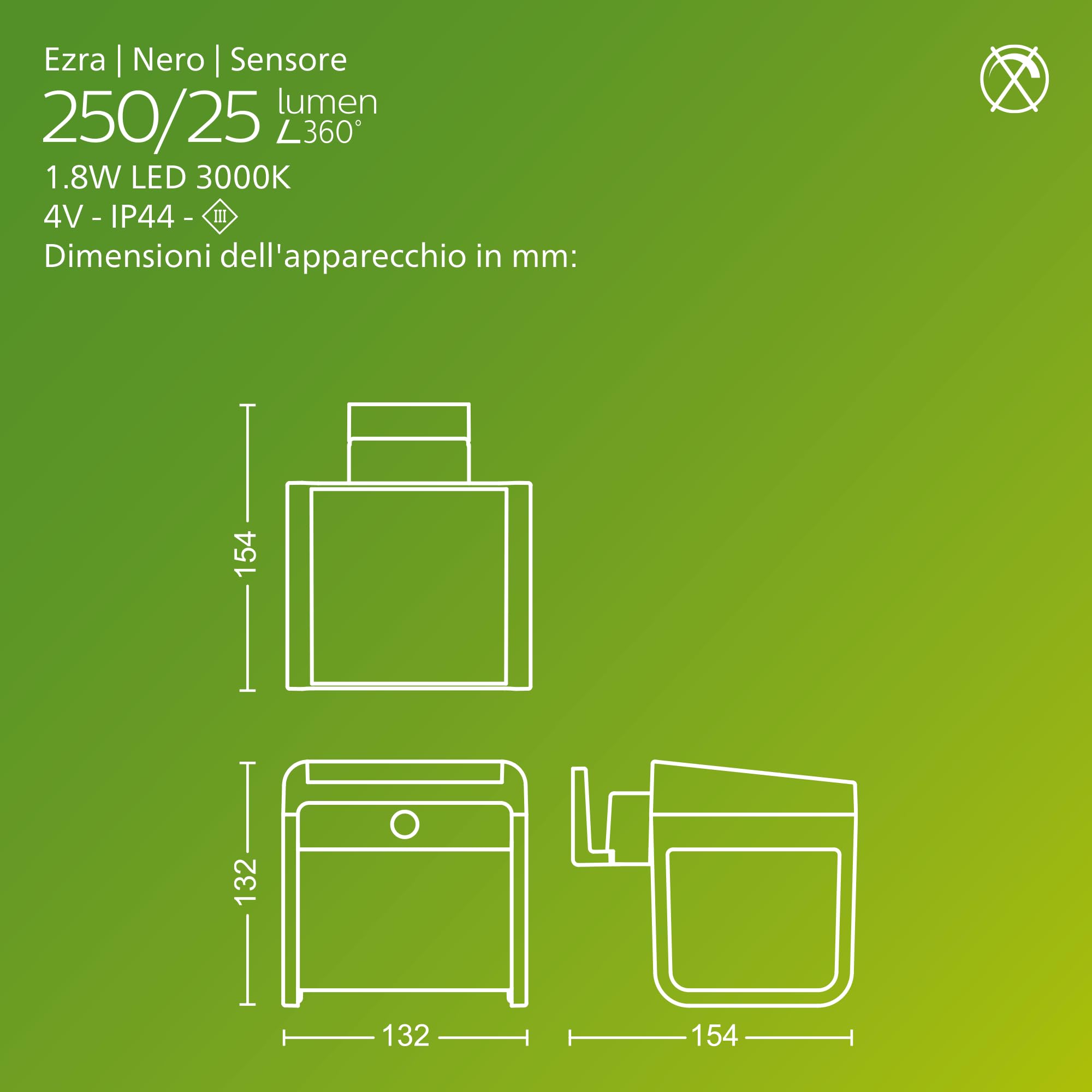 PHILIPS Ezra, Lampada solare da parete UltraEfficient, per Esterni, con Sensore di Movimento, 3000K, 250/25lm, Nero