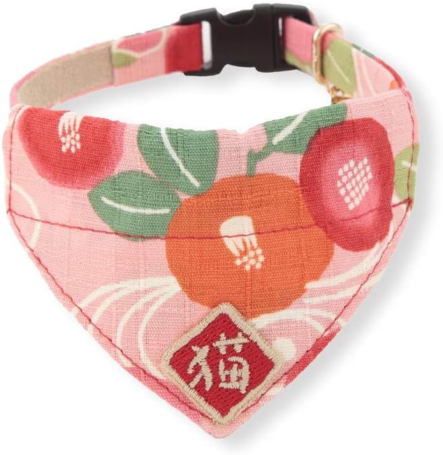 Kimono Cat Bandana Collar (Pink) with Bell Safety Breakaway Soft Lightweight for Cats Kitty Kitten Japanese Stylish Pattern, No.1 Seller in Japan
