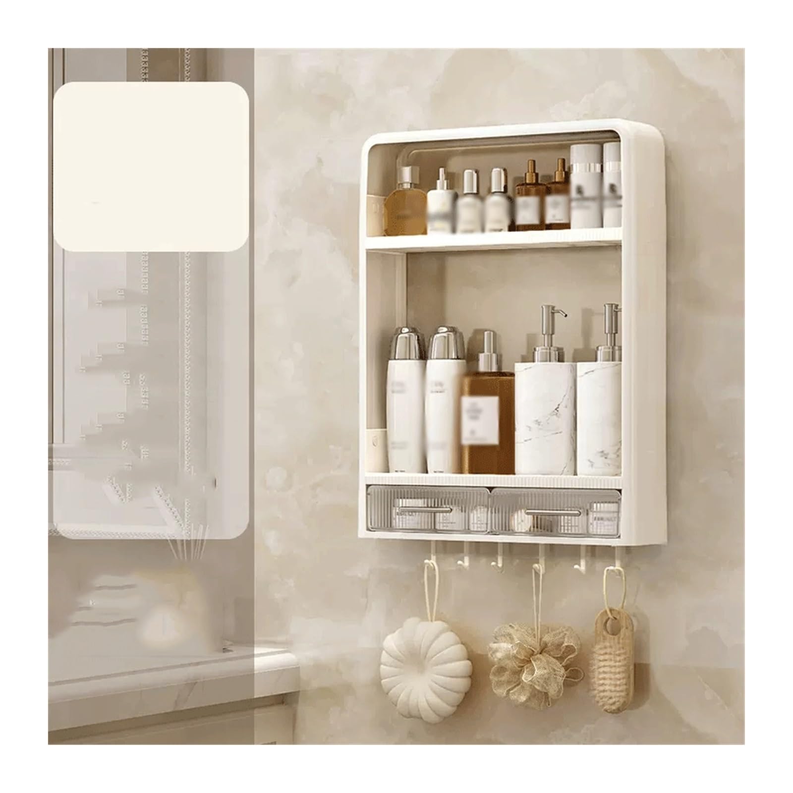 TXGJWRA Shower Caddy Bathroom Storage Rack Two Layers with Drawers Wall Mounted Plastic Storage Rack Wash Table Skin