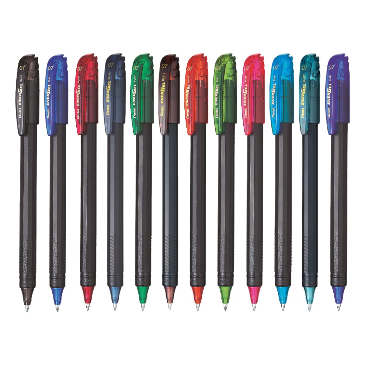 Pentel EnerGel 0.7mm Roller Gel Pen | Quick Dry Ink For Smudge-Free Writing | Lightweight Gel Pen For Smooth Writing Experience | Multicolor, Pack of 12 Pens (BL417)