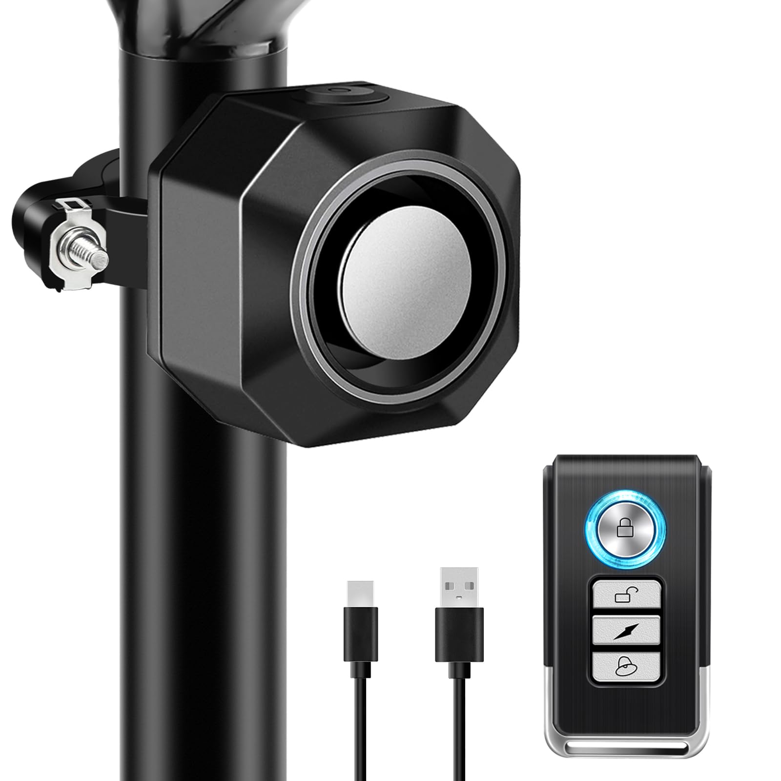NineLeaf Bike Alarm USB Rechargeable with Remote, Seatpost Mount