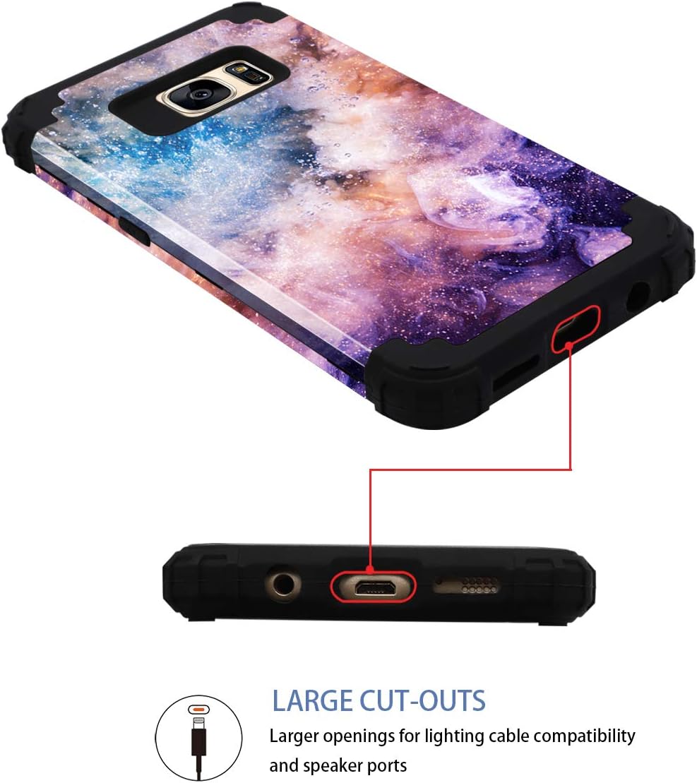 Galaxy S7 Case, Fingic Samsung S7 Case 3 in 1 Heavy Duty Protection Hybrid Hard PC Soft Silicone Rugged Bumper Anti Slip Full-Body Shockproof Protective Case for Samsung Galaxy S7 G930 - Nebula Black