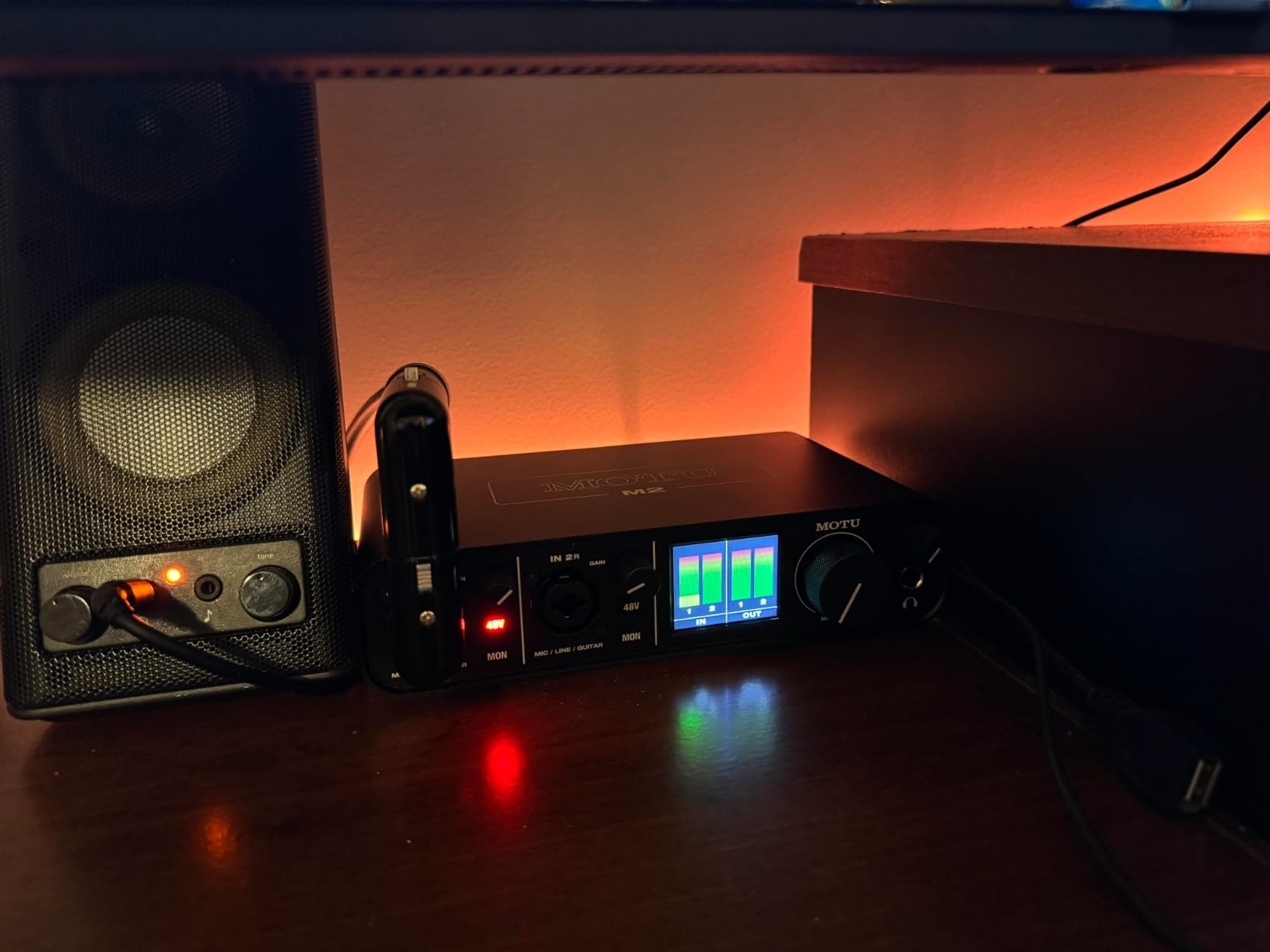 MOTU M2 rear panel with MIDI connections