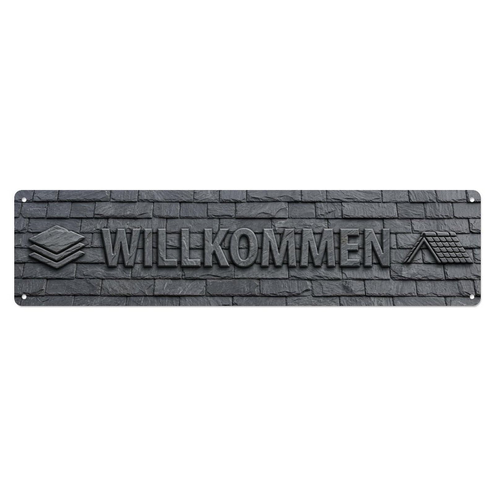 Slate Tile Roof Texture Welcome Metal Tin Skinny Sign Plaque Wall Decor for Cafe, Club Bar, Office, Home Garden Metal Poster 4x16Inch