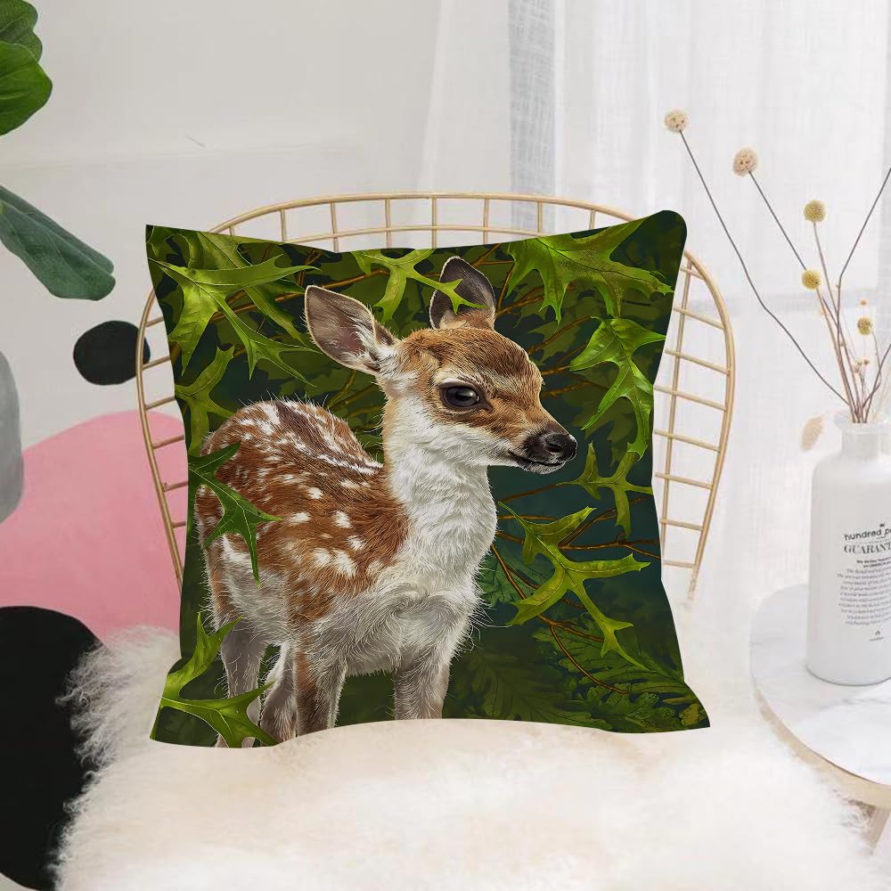 HYOSXW Cushion Cover,Throw Pillow Case Home Decorative for Living Room Bedroom Sofa Chair 16X16 Inch,Cute deer lies in the grass. Watercolor drawing,Pillowcase 40X40cm