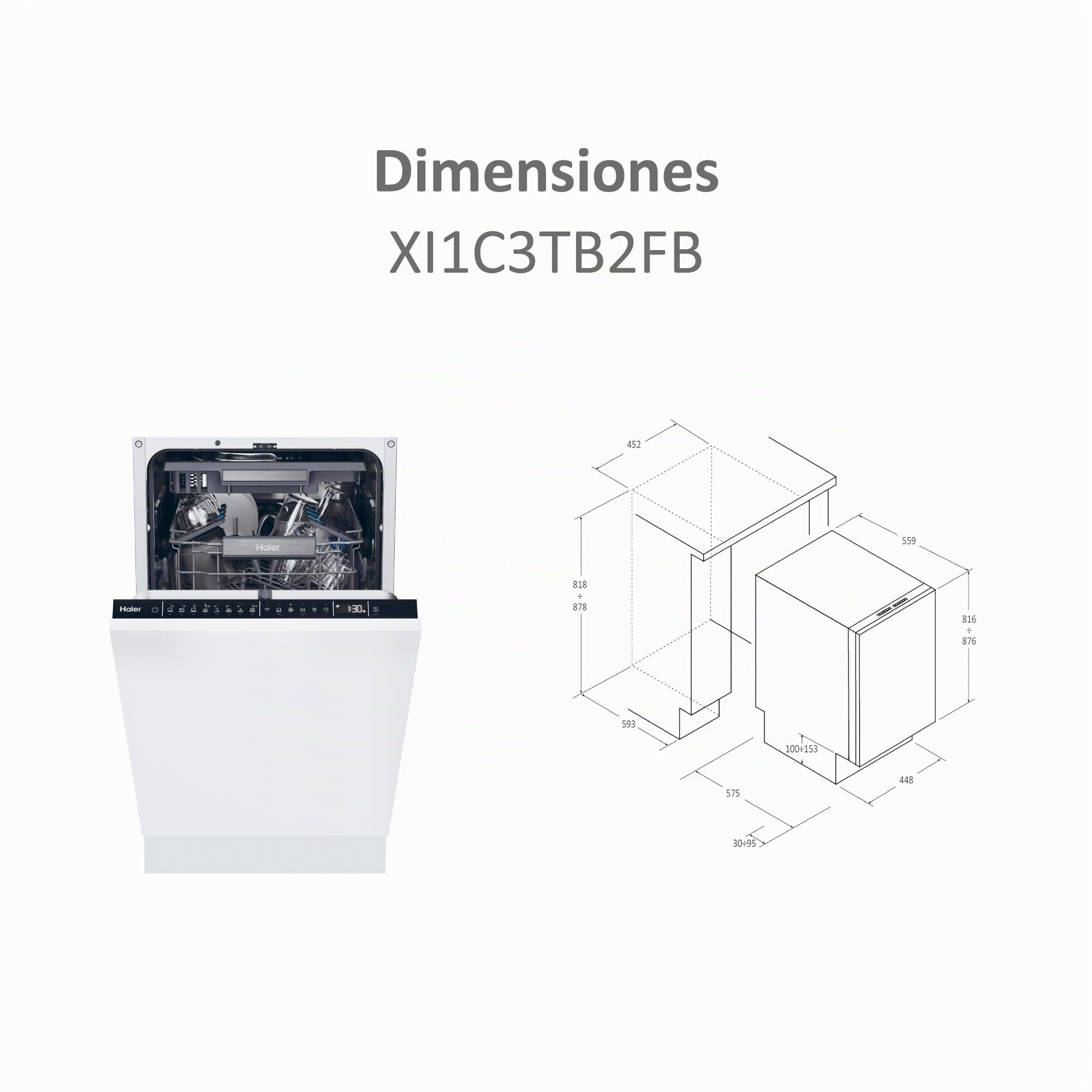 Haier I-Pro Shine Series 4 XI1C3TB2FB - Lavavajillas Integrable 45CM, 11 Servicios, Tercera Bandeja, WIFI, Inicio Diferido, Apertura Automática de Puerta, 43DB, Panel de Integración No Incluido