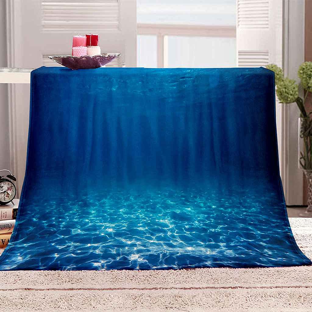 Couverture en flanelle 3D bleu océan haut de gamme pour adulte
