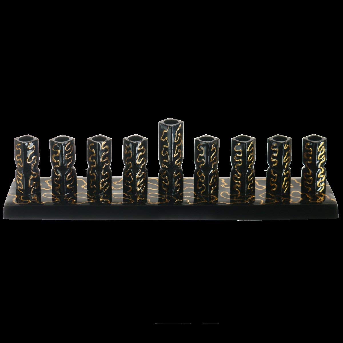 Nua 59072 2.5 x 2 x 9 in. Strip Menorah Black with Gold Stripes Enamel