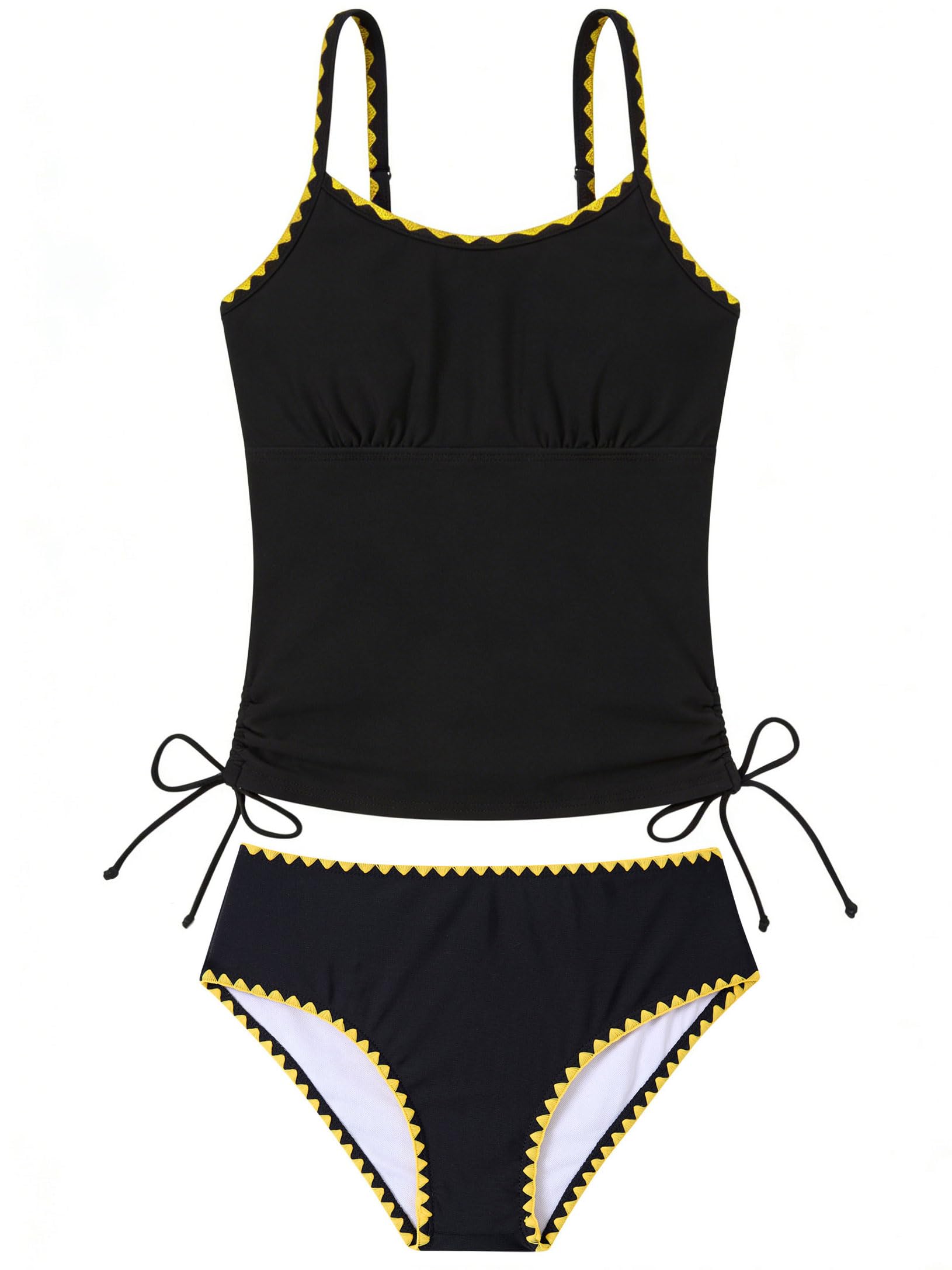 Photo 1 of Funnycokid Teen Girls Swimsuit with Padding Size 16 15 Bathing Suit 2 Piece Tankini Contrast Trim Swimwear Black