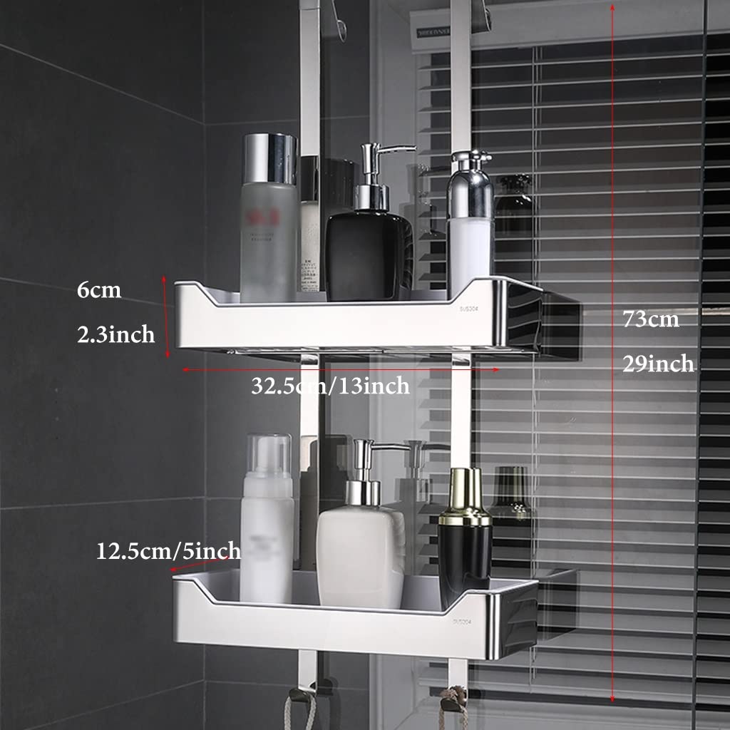 Inless - Organizador de ducha de acero – Estante colgante sobre la puerta sin taladrar, nizer de baño de 2 niveles con toalla, cesta de ducha inoxidable para facilitar el montaje