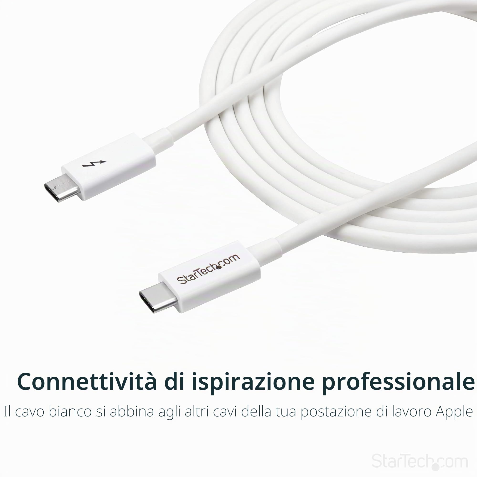 StarTech Cavo Thunderbolt 3 Passivo da 2m, 20Gbps, 100W PD, 4K, Bianco | Compatibile con USB 3.2, Ideale per Monitor 4K e Trasferimento Dati