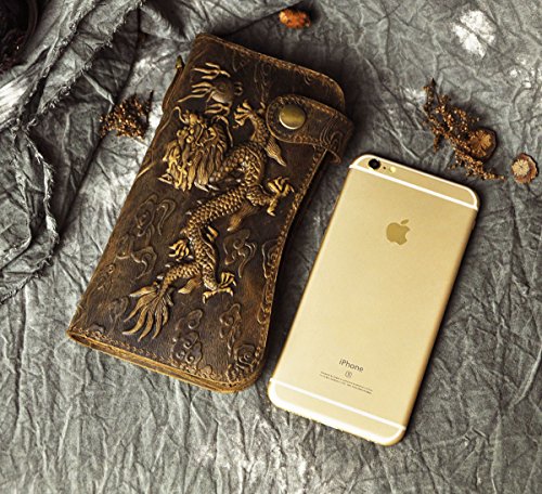 Le'aokuu Mens Genuine Leather Bifold Wallet Organizer Checkbook Iron Chain4