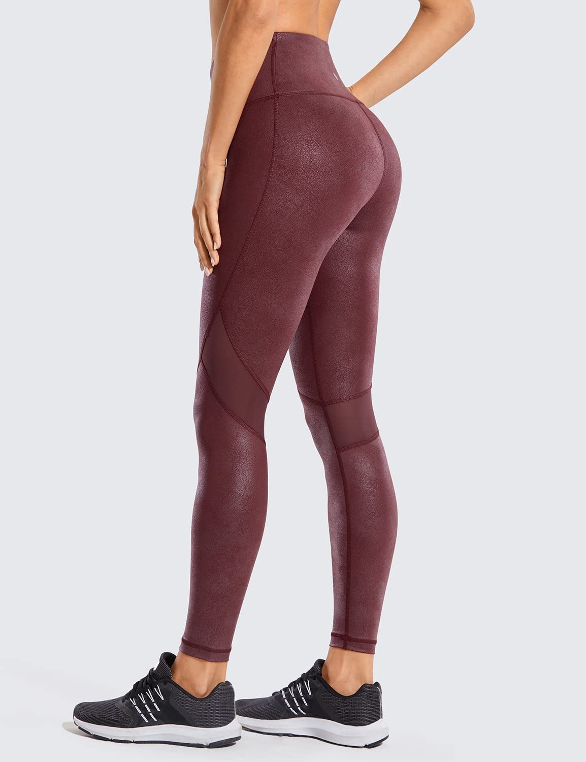 CRZ YOGA Women's Faux Leather Workout Leggings 25 Inches - Mesh Tight Yoga Athletic Pants with Drawcord Matte Coated Thousands of Red Colour XX-Small