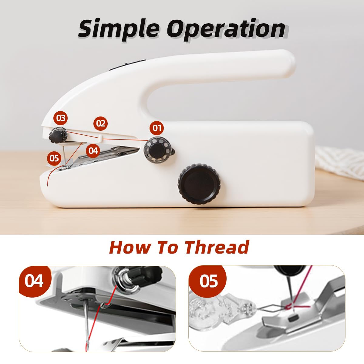 Máquina de coser portátil de mano, máquina de coser a mano para adultos y principiantes, mini máquina de coser, pequeña máquina de coser fácil de usar 6