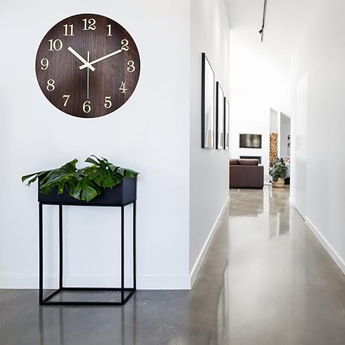 Miniatura 6 de Reloj de pared para baño, reloj de pared de madera, estilo retro, silencioso, silencioso, movimiento de cuarzo, 3D, luminoso, retro, para