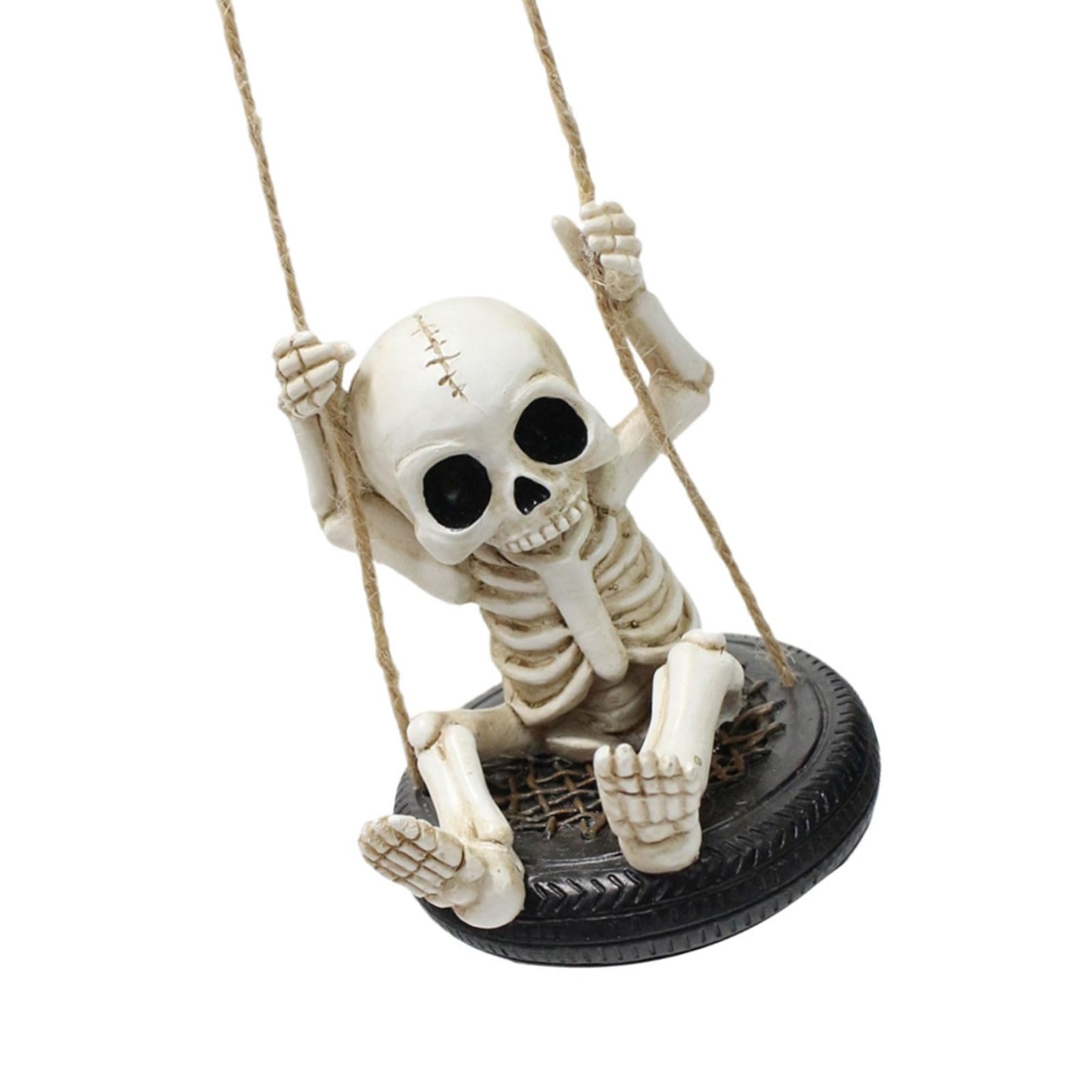Oxxggkao Scary Skeleton a Swing Hanging Statue Garden Decors Tire Swing Skull Sculptures Hanging Ornament for Patios Lawns Yard Swinging Skeleton Tire Sculpture