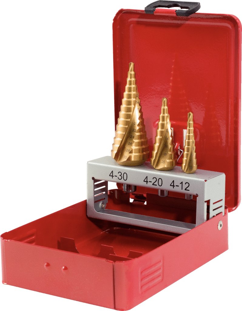 KS Tools 330.2423 HSS TiN Stepped drill set, in metal case 3 pcs, Gold