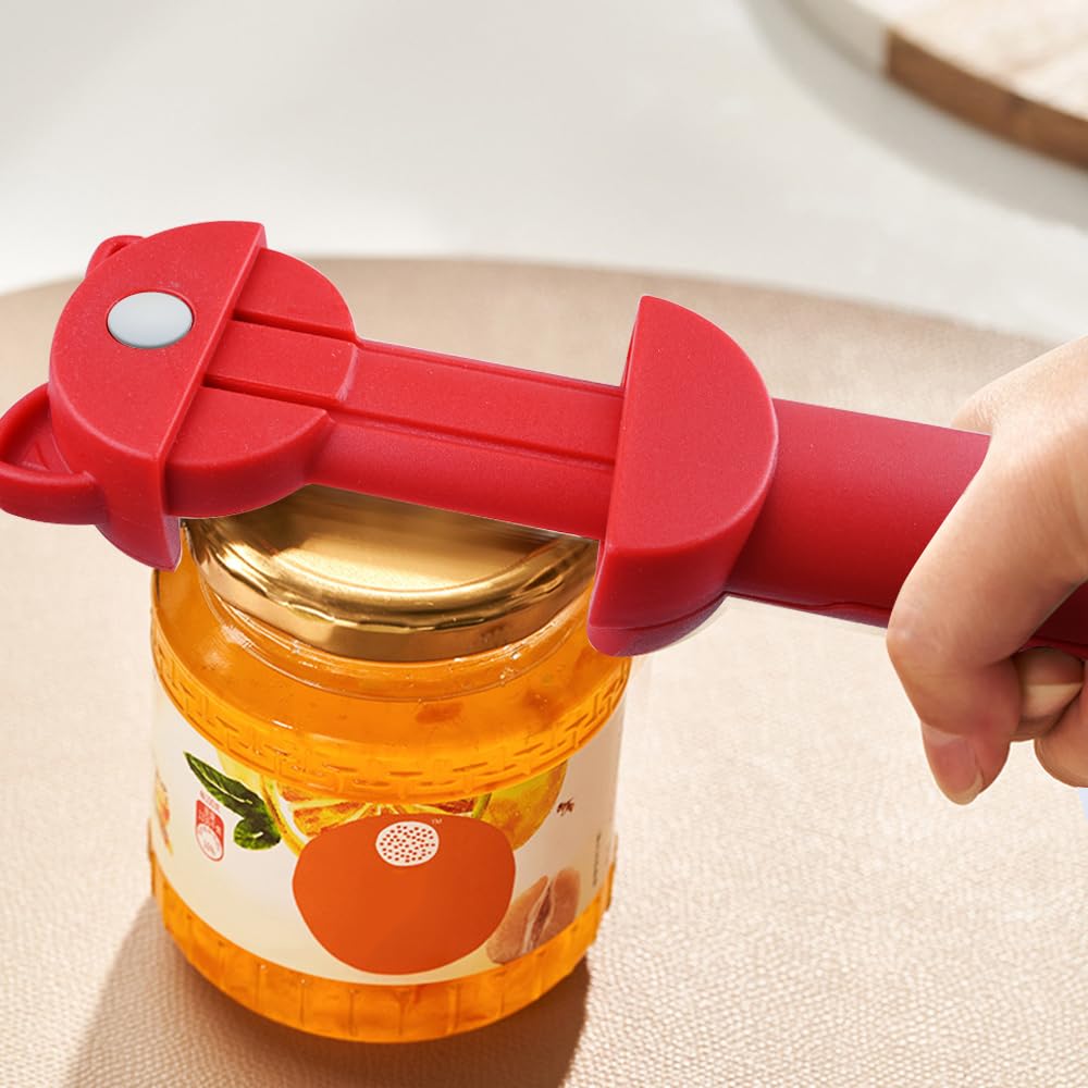 Jar Opener Bottle Opener Multi Retractable Magnetic Can Opener for Weak Hands, Arthritic Hands, Seniors,Low Strength and Children (Red)