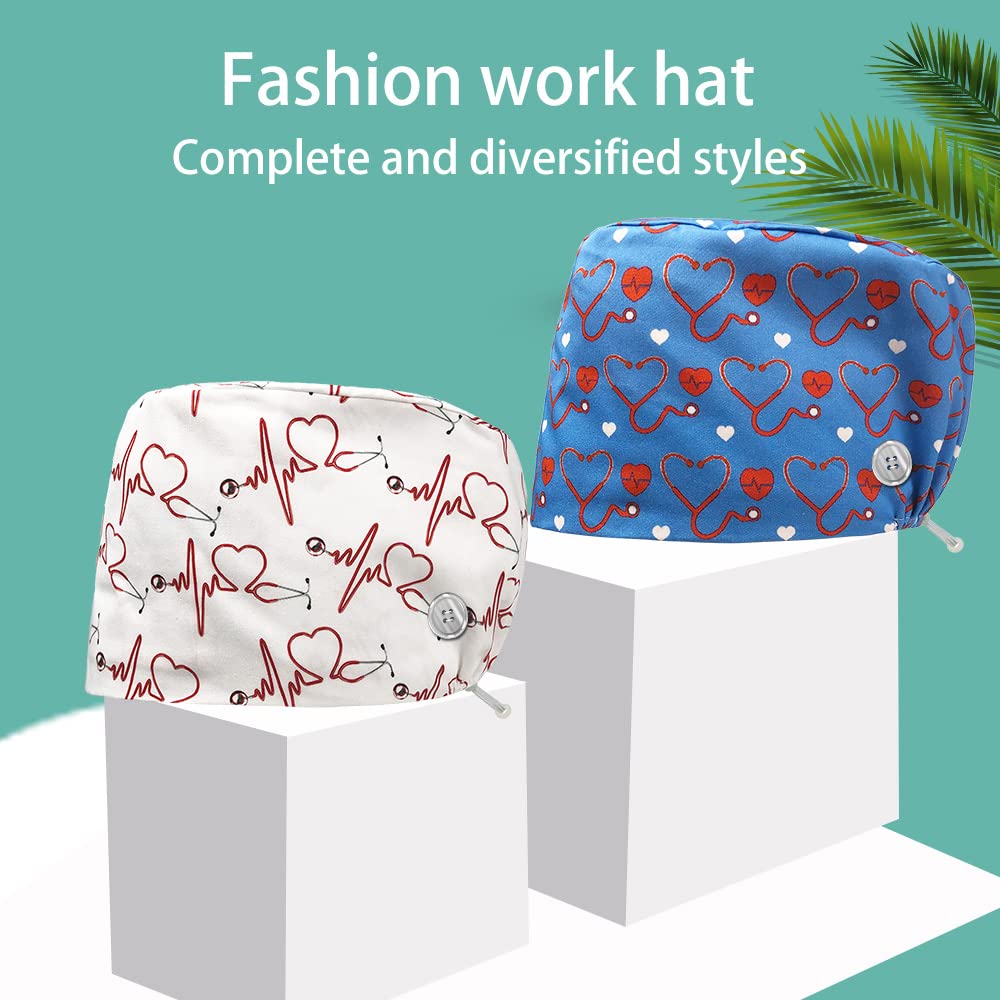 niaahinn Working Hats Doctor Nurse Caps with Button Tie Back Hats with Sweatband Multi-purpose Adjustable Hospital for Women Men (83058-83059)