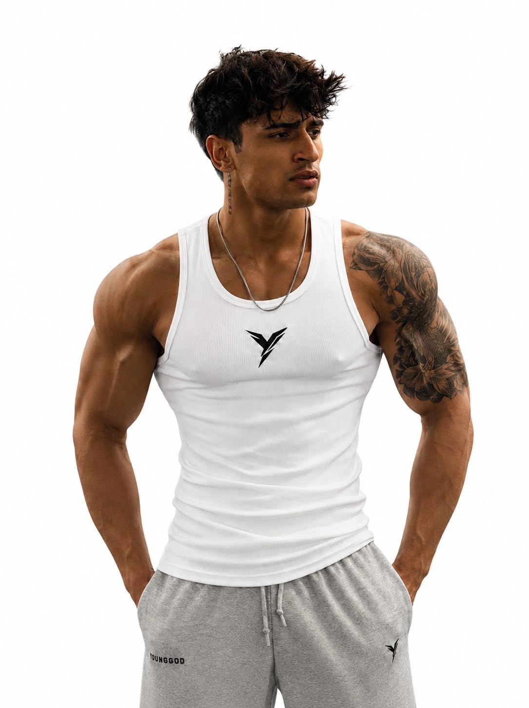 Premium Ribbed Slim Fit Gym Vest for Men | Performance Stretch Cotton Workout Tank | Athletic Sleeveless Fitness & Training Wear-image-2